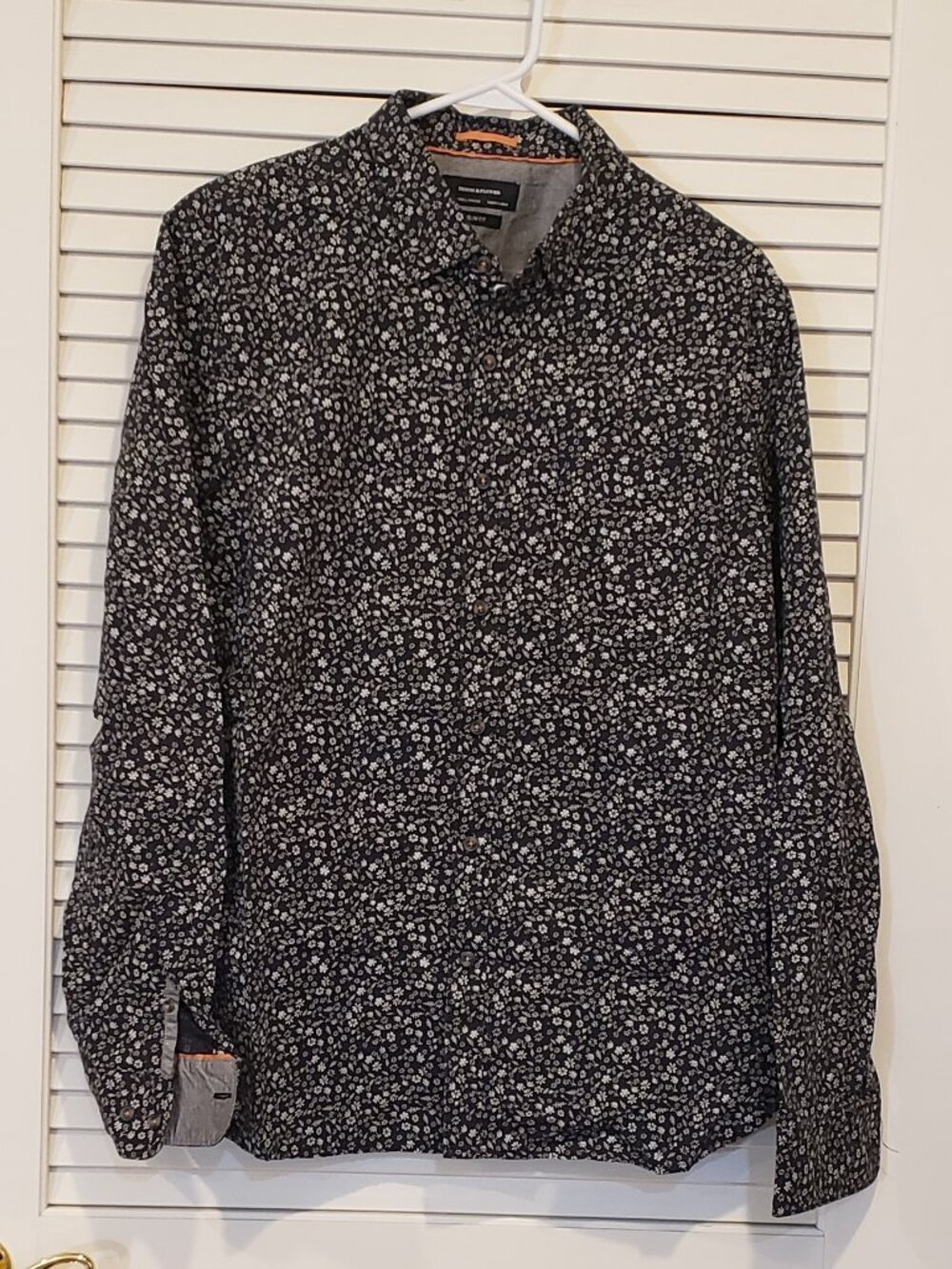 Men's Denim & Flowers Ricky Singh long sleeve slim fit button down shirt Size LG
